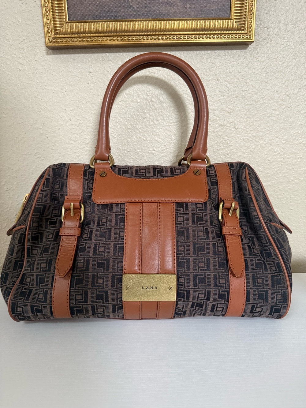 L.A.M.B. By Gwen Stefani Vintage Jacquard L Logo Fabric Satchel w/ Leather Trim